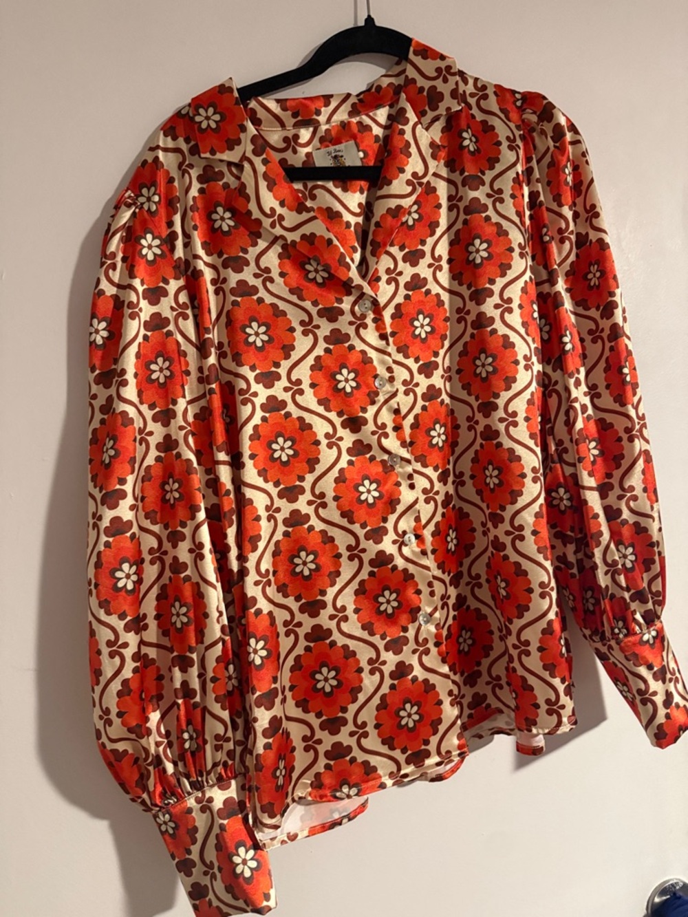 Women's Floral Button-Front Blouse in Orange and Cream